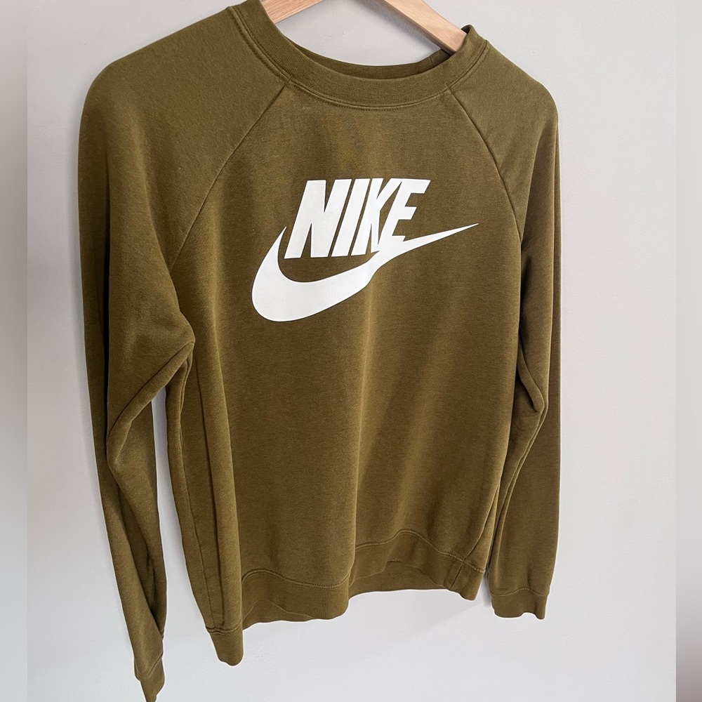 Nike Sportswear Crewneck Sweatshirt Olive Green Futura Logo Pullover Small